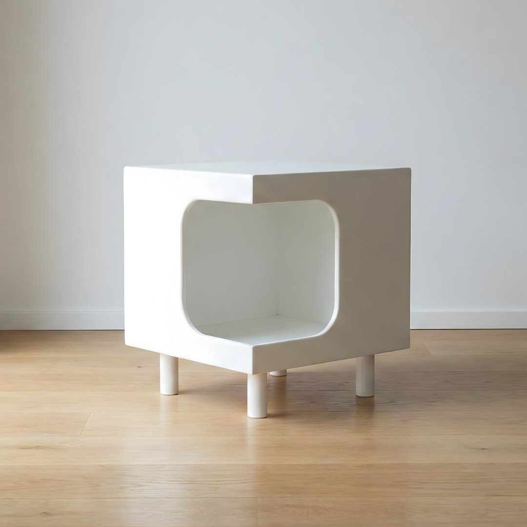 minimal-cat-furniture-side-table-white เฟอร์นิเจอร์แมวและโต๊ะข้าง MUCAT รุ่น Mini Curve สีขาว