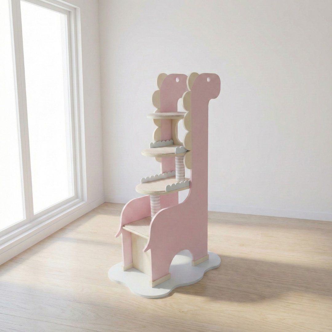 mucat-dino-pink-cat-condo MUCAT Dino คอนโดแมวรูปไดโนเสาร์สีชมพู สูง 160 ซม.