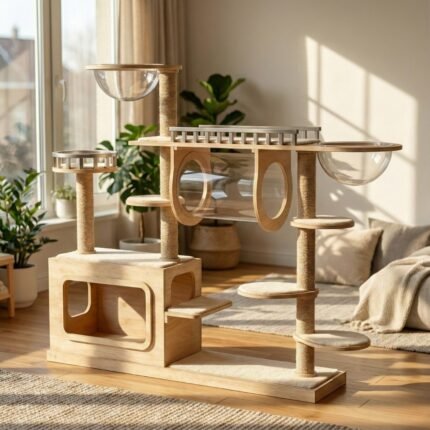 MUCAT Sky Dome คอนโดแมวไม้ขนาดใหญ่ พร้อมหลุมอวกาศใสและอุโมงค์