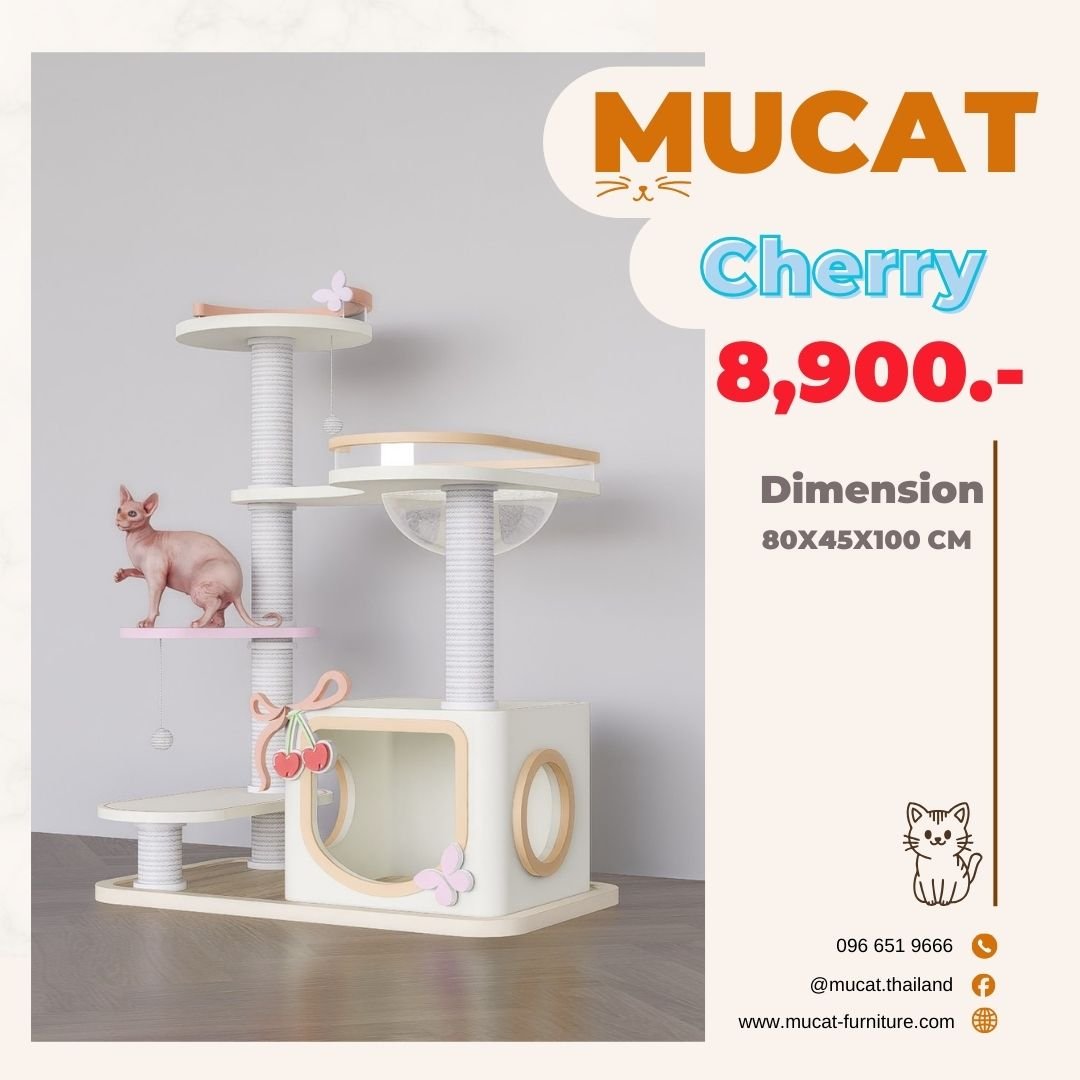 mucat-cherry-cat-condo-pastel-pink.jpg MUCAT Cherry คอนโดแมวสีขาวชมพูพาสเทล มีหลุมใสอวกาศและลายเชอร์รี่