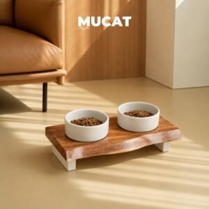 โต๊ะอาหารแมวไม้แท้ MUCAT Purr Table พร้อมชามเซรามิกคู่